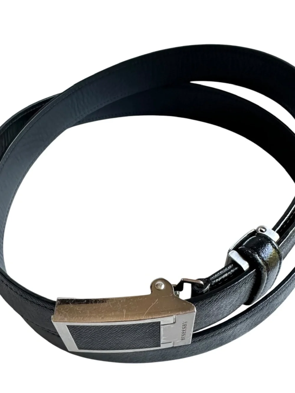 Genuine BURBERRY Logo Black Leather Men Dress Belt XL Adjustable Reversible